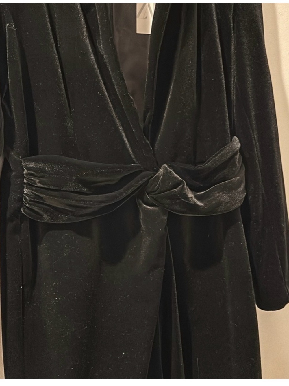 Zara Black Velvet Wrap Robe with Knotted Waist Detail